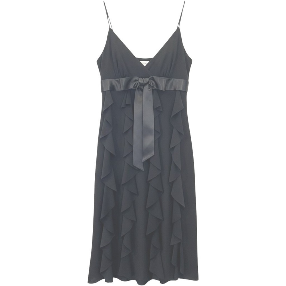 Cache Ruffle Cocktail Dress 8 Black